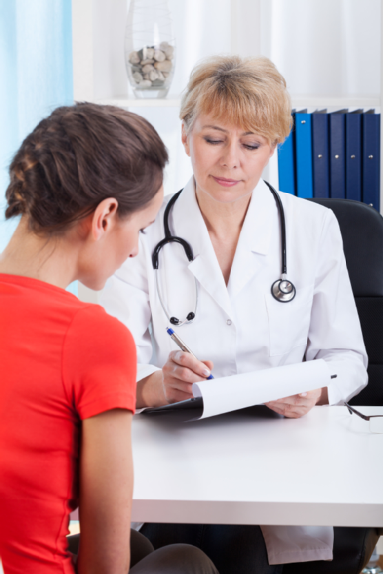 Woman visiting doctor's office